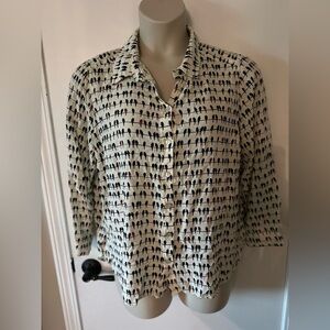 Jane Delancey White Black Parrot Bird Long Sleeve Button Down Shirt Women 1X #18
